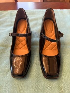 Rachel Zoe black patent leather Mary Jane shoes with chunky block heels Sz 10